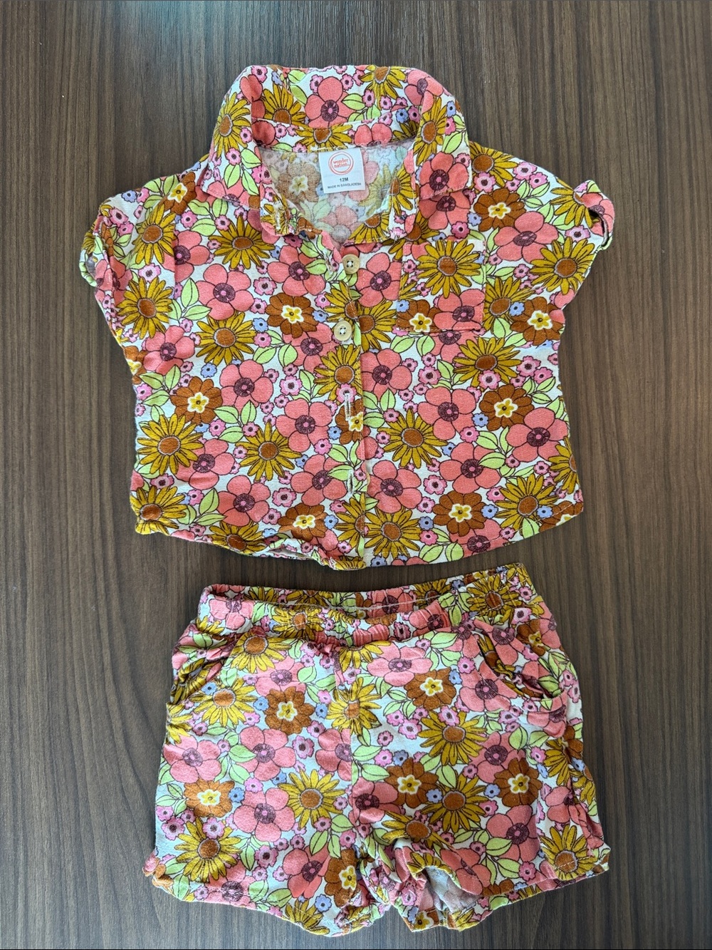 wonder nation Pink Floral Two-Piece Set with Yellow Accents